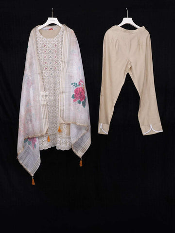 Light Brown Straight Cut Salwar Suit Adorned with Sequins and Floral Prints with Dupatta - Diadem