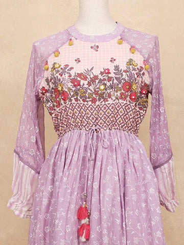 Light Purple Kurti Top Adorned with Floral and 3D Floral Design without Dupatta - Diadem
