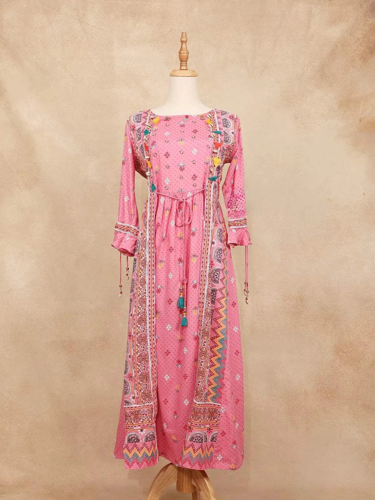 Pink Kurti Top Adorned with Pearls and Floral Design - Diadem