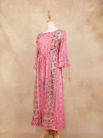 Pink Kurti Top Adorned with Pearls and Floral Design - Diadem
