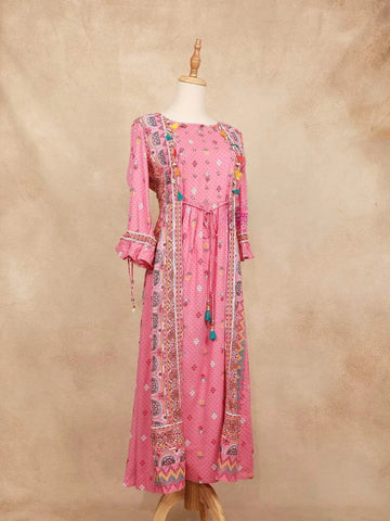 Pink Kurti Top Adorned with Pearls and Floral Design - Diadem