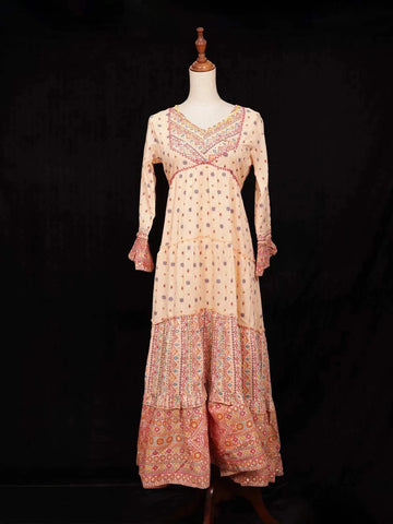 Light Orange Cotton Long Kurti Adorned with Floral Prints - Diadem