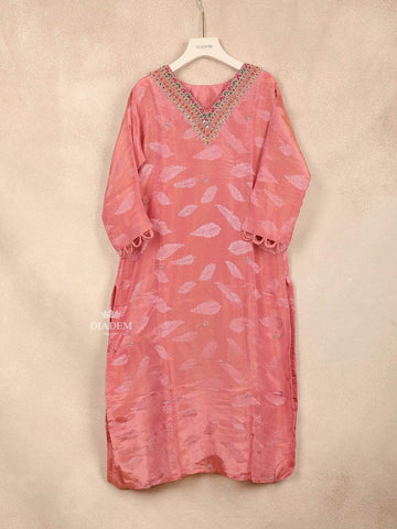 Pink Straight Cut Salwar Suit Adorned with Embroidery and Printed Feather Design with Dupatta - Diadem