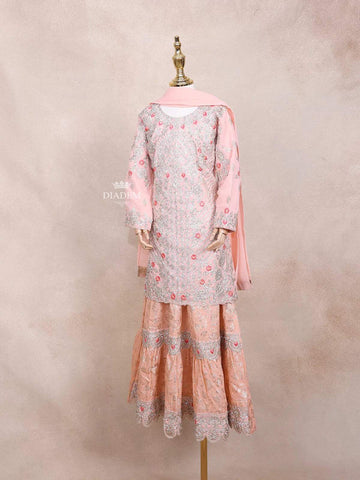 Light Pink Kids Lehenga Adorned with Sequins and Floral Design with Dupatta - Diadem