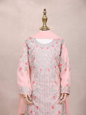 Light Pink Kids Lehenga Adorned with Sequins and Floral Design with Dupatta - Diadem