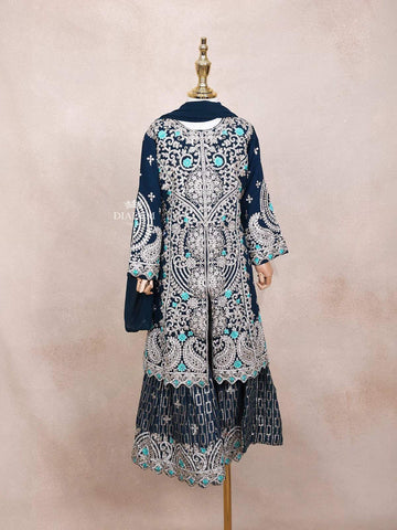 Dark Green Kids Lehenga Adorned with Sequins and Beads Floral Design with Dupatta - Diadem