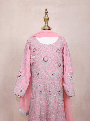 Pink Kids Lehenga Adorned with Sequins and Beads Floral Design with Dupatta - Diadem