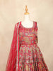 Red Pink Gown with Mirror Work, Floral Design and Dupatta - Diadem
