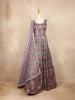 Purple Banarasi Gown with Mirror Stones, Checked Floral Design - Diadem