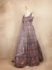 Purple Banarasi Gown with Mirror Stones, Checked Floral Design - Diadem