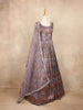 Purple Banarasi Gown with Mirror Stones, Checked Floral Design - Diadem