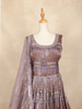 Purple Banarasi Gown with Mirror Stones, Checked Floral Design - Diadem