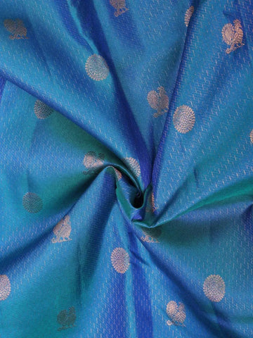 Blue Pure Kanchipuram Bridal Silk Saree with Chakra and Peacock Motif and Zari Border - Diadem