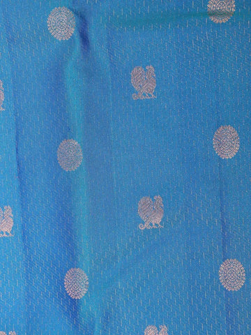 Blue Pure Kanchipuram Bridal Silk Saree with Chakra and Peacock Motif and Zari Border - Diadem