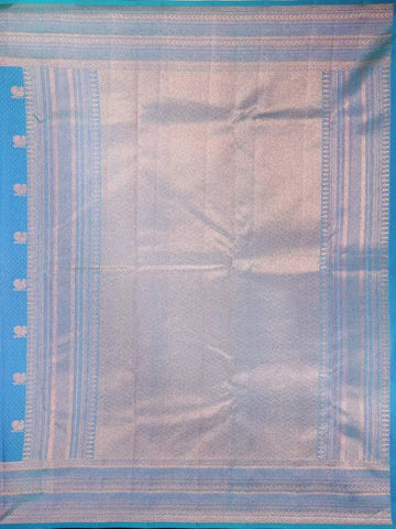 Blue Pure Kanchipuram Bridal Silk Saree with Chakra and Peacock Motif and Zari Border - Diadem