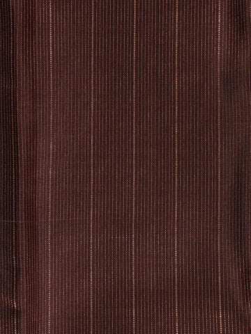 Brown Pure Kanchipuram Bridal Silk Saree with Stripes Design on the Body with Zari Border - Diadem