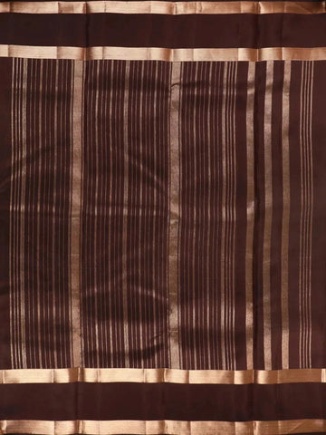 Brown Pure Kanchipuram Bridal Silk Saree with Stripes Design on the Body with Zari Border - Diadem