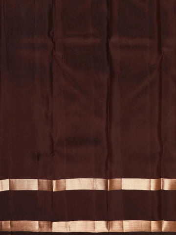 Brown Pure Kanchipuram Bridal Silk Saree with Stripes Design on the Body with Zari Border - Diadem