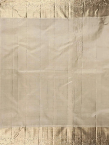 White Pure Kanchipuram Bridal Silk Saree with Vines Motif on the Body with Matching Border - Diadem
