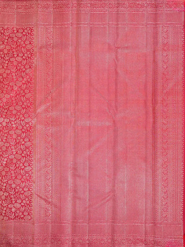 Red Pure Kanchipuram Silk Saree with Floral Patterns on the Body and with Designed Border - Diadem
