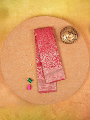 Red Pure Kanchipuram Silk Saree with Floral Patterns on the Body and with Designed Border - Diadem