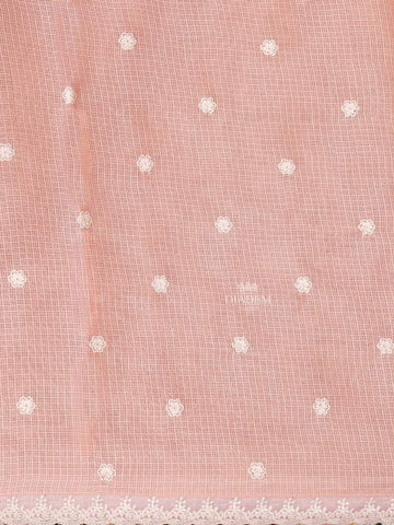 Onion Pink Tissue Banarasi Saree with Chikankari work on the Body and Floral Lace Border - Diadem