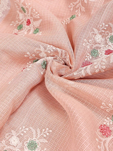 Onion Pink Tissue Banarasi Saree with Chikankari work on the Body and Floral Lace Border - Diadem