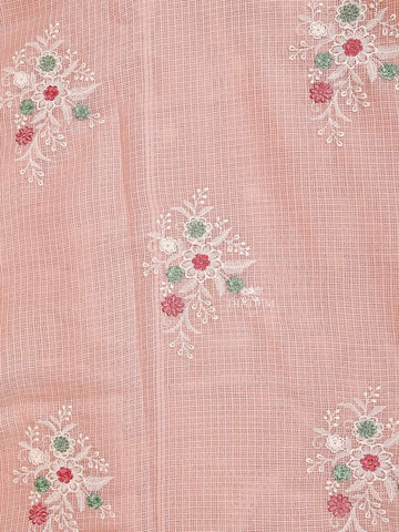 Onion Pink Tissue Banarasi Saree with Chikankari work on the Body and Floral Lace Border - Diadem