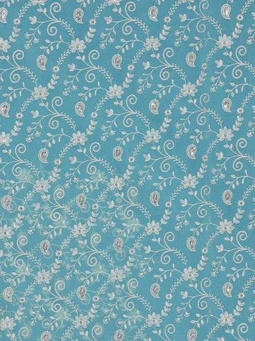 Aqua Blue Floral Thread Embroidered Organza Saree - Diadem