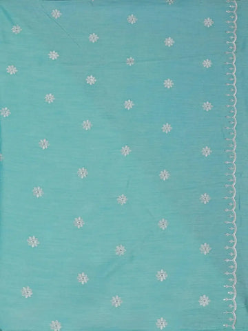 Aqua Blue Floral Thread Embroidered Organza Saree - Diadem
