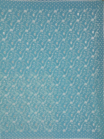 Aqua Blue Floral Thread Embroidered Organza Saree - Diadem
