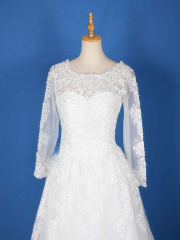 White Net Floral Lace and Stone work Wedding Gown - Diadem