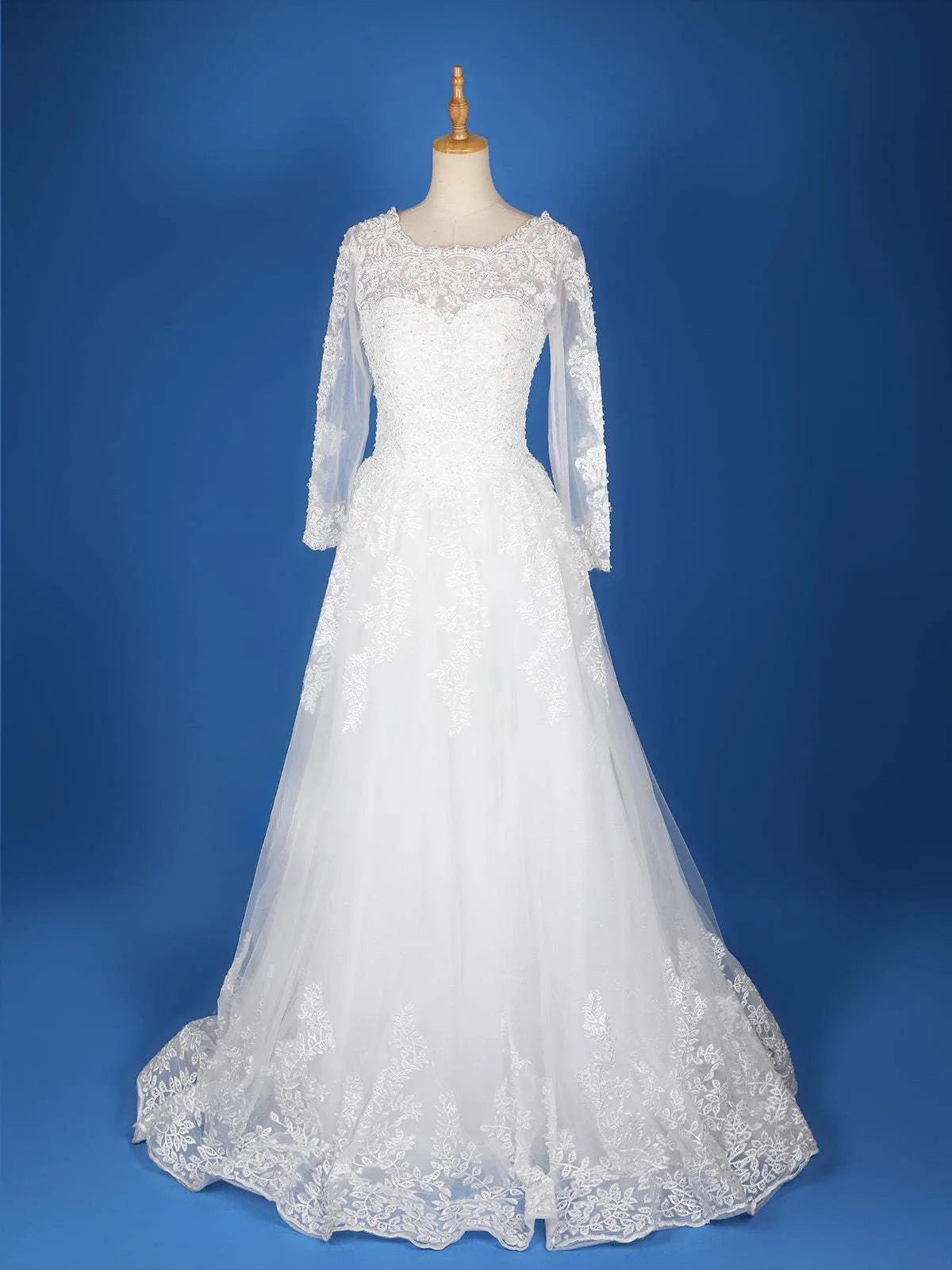 White Net Floral Lace and Stone work Wedding Gown - Diadem
