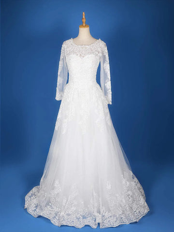 White Net Floral Lace and Stone work Wedding Gown - Diadem
