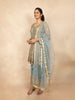 Turquoise Blue Straight Cut Salwar Suit for Women Adorned with Sequins and Floral Design Paired with Dupatta - Diadem