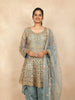 Turquoise Blue Straight Cut Salwar Suit for Women Adorned with Sequins and Floral Design Paired with Dupatta - Diadem