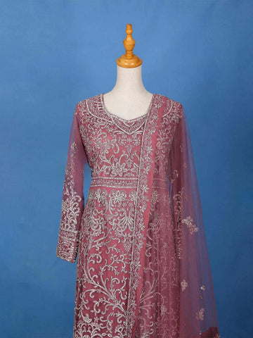 Dark Pink Floral Embroidery Salwar Suit Online - Diadem
