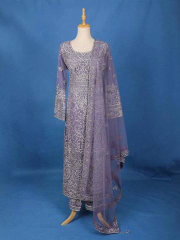 Lavender Floral Embroidery Straight Cut Salwar Suit Online - Diadem