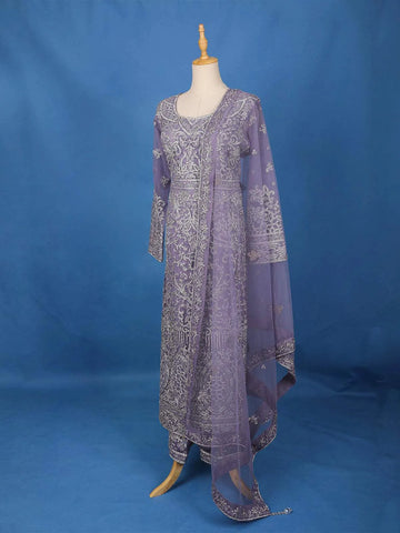 Lavender Floral Embroidery Straight Cut Salwar Suit Online - Diadem