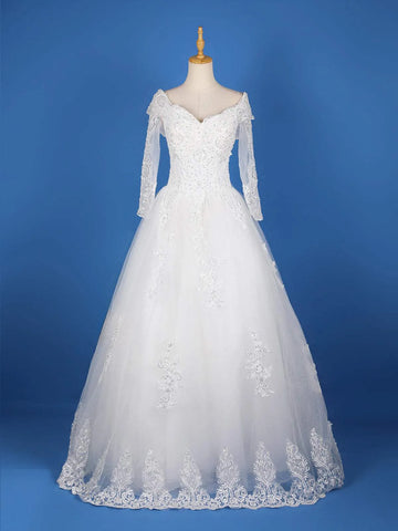 White Net Floral Lace and Stone work Wedding Gown - Diadem