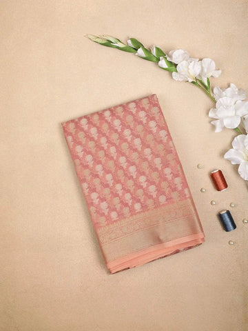 Onion Pink Art Silk Saree with Geometric Floral Design on the Body with Designed Border - Diadem