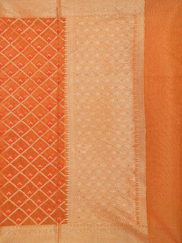 Orange Art Silk Saree with Diagonal Checks Design on the Body with Zari Border - Diadem