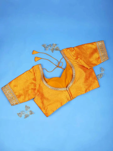 Yellow Silk Readymade Blouse with Sequin Embroidery - Diadem