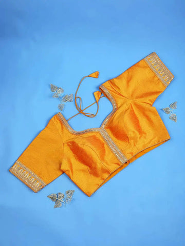 Yellow Silk Readymade Blouse with Sequin Embroidery - Diadem