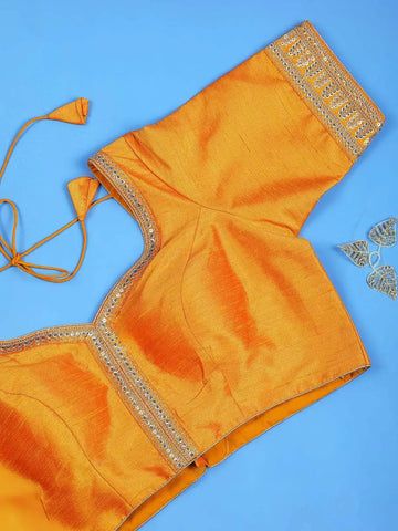 Yellow Silk Readymade Blouse with Sequin Embroidery - Diadem
