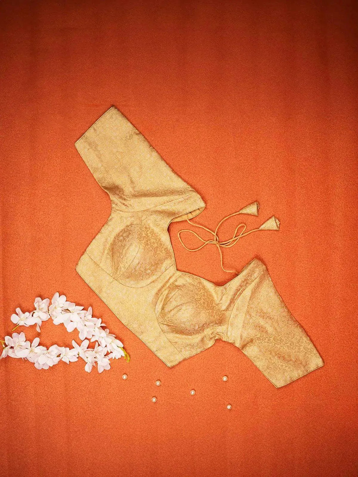 Sandal Silk Readymade Blouse Adorned with Floral Motif Design - Diadem