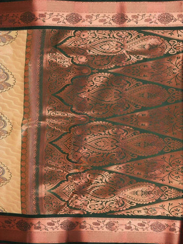 Cream Art Silk Saree with Flower Jacquard Designs on the Body with Contrast Zari Border - Diadem