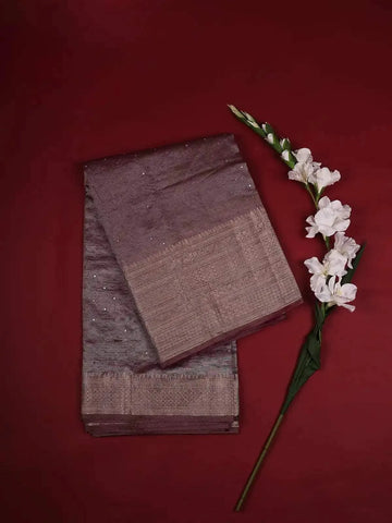Burgandy Organza Saree with Stone and Crush Design on the Body with Designed Border - Diadem