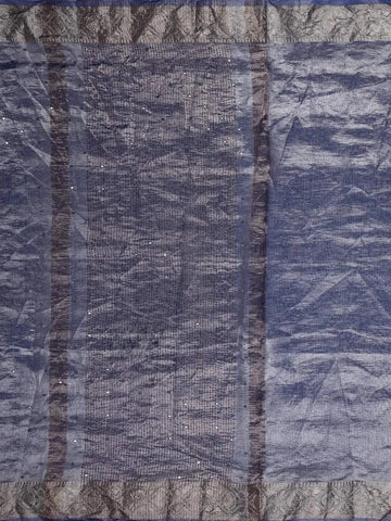 Blue Organza Saree with Mirror Embroidery on the Body with Designed Border - Diadem