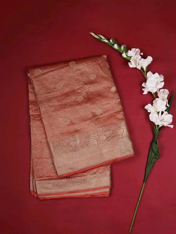 Red Organza Saree with Floral Pattern on the Body with Designed Border - Diadem